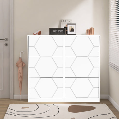 Shoe Storage Cabinet for Entryway, 6 Tiers Shoe Organizer with Carved Panels Vertical Shoe Cabinet for Front Door Entrance - V.I.P Digital Presence