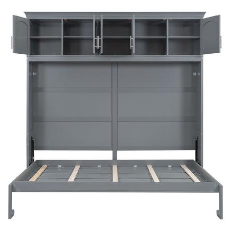 Full Size Murphy Bed Wall Bed with Top Cabinets,Gray - V.I.P Digital Presence