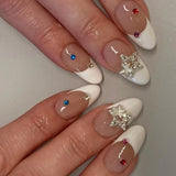Wearable nails white French style wearable nails finished silver three-dimensional five-pointed star nail stickers wearable - V.I.P Digital Presence
