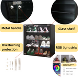 4 Layers Black Shoe Cabinet with Glass Door and Glass Layer Shoes Display Cabinet with LED light Bluetooth Control - V.I.P Digital Presence