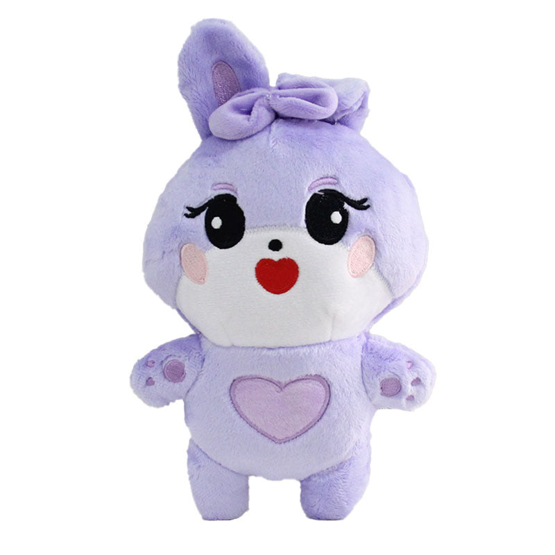 Lindos muñecos de peluche de pato amarillo, oso y conejo morado