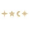 S925 Small Ins 4 Piece Set Star Octagonal Star Four Point Star Moon Earring Set - V.I.P Digital Presence