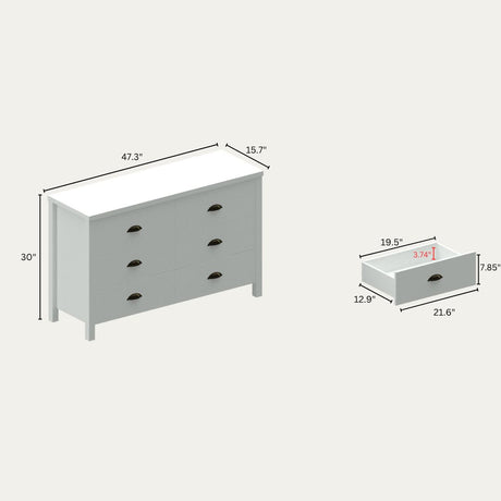 SAFARI 6-drawer main dressing table with interlocking drawer function, easy to assemble, classic white color - V.I.P Digital Presence