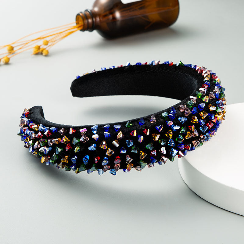 New Baroque Headband Feminine Color Hand-Stitched Glass Bead Headband Thin Sponge Headband - V.I.P Digital Presence