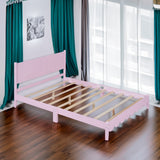 Queen Size Wood Platform Bed Frame, Retro Style Bed with Rectangular Headboard,No Need Box Spring,Pink - V.I.P Digital Presence