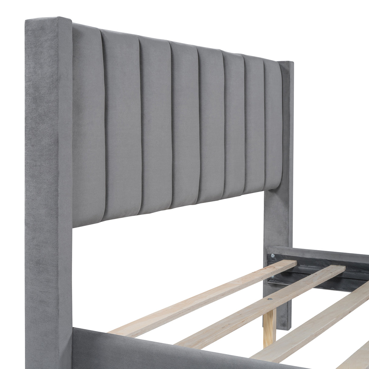 Full Size Storage Bed Velvet Upholstered Platform Bed with a Big Drawer - Gray - V.I.P Digital Presence