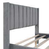 Full Size Storage Bed Velvet Upholstered Platform Bed with a Big Drawer - Gray - V.I.P Digital Presence