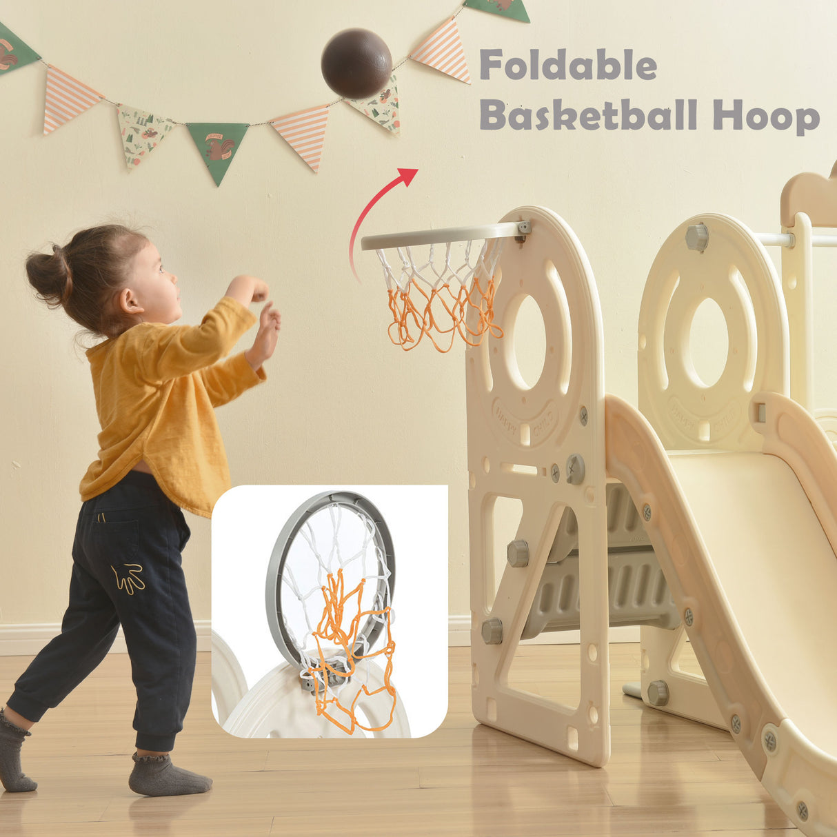 Kids Slide with Bus Play Structure Freestanding Bus Toy with Slide for Toddlers Bus Slide Set with Basketball Hoop