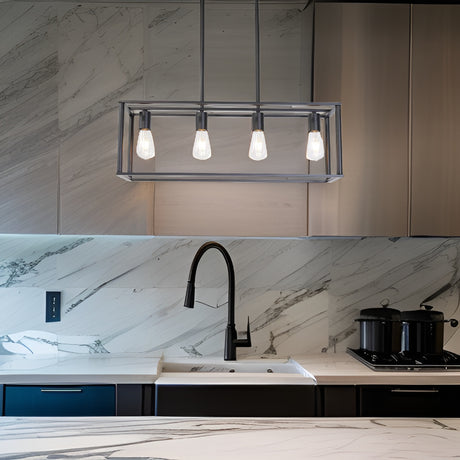 Pendant Lighting 4 Light Industrial Vintage Open Frame Rectangle Chandeliers Modern Black Linear Cage Ceiling Light Fixture - V.I.P Digital Presence