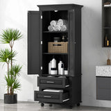 Tall Storage Cabinet with Two Drawers for Bathroom/Office, Black - V.I.P Digital Presence