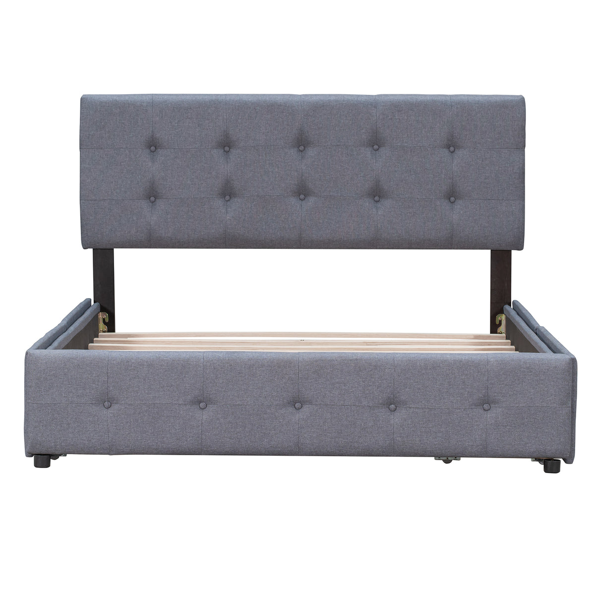Upholstered Platform Bed with Classic Headboard and 4 Drawers No Box Spring Needed Linen Fabric Queen Size Dark gray - V.I.P Digital Presence