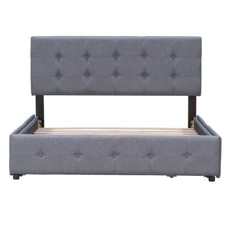Upholstered Platform Bed with Classic Headboard and 4 Drawers No Box Spring Needed Linen Fabric Queen Size Dark gray - V.I.P Digital Presence