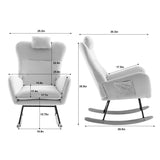 35.5-inch soft Teddy fabric rocking chair with pockets, comfortable wing straps, secure solid wood base (dark green)