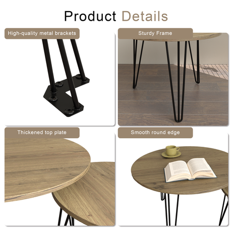 27.56'' Round Nesting Coffee Table Set of 2, Circular Nesting End Table Set  Sturdy Metal Base for Living Room, bedroom, Brown - V.I.P Digital Presence