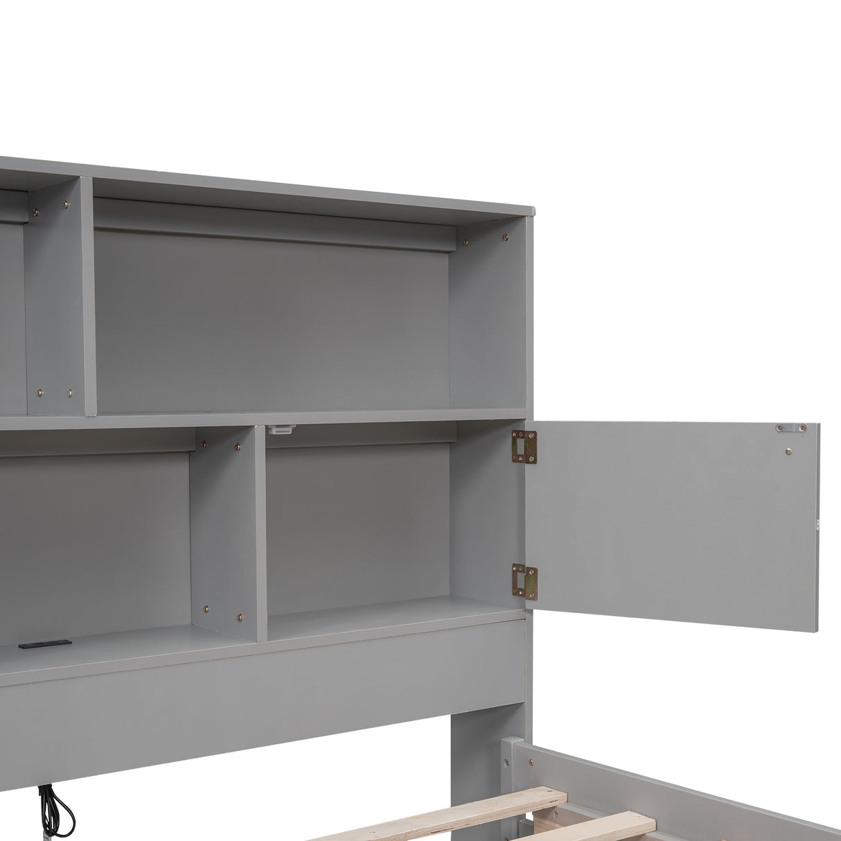 Full Size Platform Bed with Storage Headboard, Charging Station and 4 Drawers, Gray - V.I.P Digital Presence