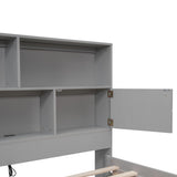 Full Size Platform Bed with Storage Headboard, Charging Station and 4 Drawers, Gray - V.I.P Digital Presence