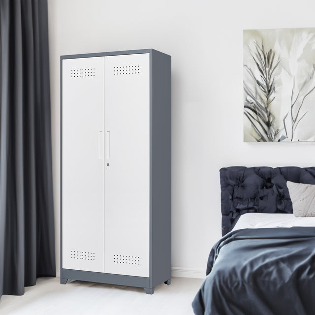 Metal storage cabinets, lockable cleaning tool cabinets, high broom tool organizers, and large storage cabinets in storage store - V.I.P Digital Presence