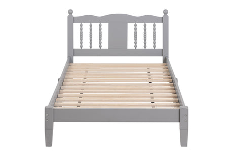 Twin Bed with Column-Decoration Headboard, with Bed Slats,Grey - V.I.P Digital Presence