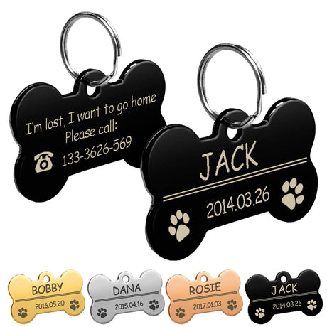 Personalized Dog Tags Engraved Cat Puppy Pet ID Name Collar Tag Pendant Pet Accessories Bone/Paw Glitter - V.I.P Digital Presence