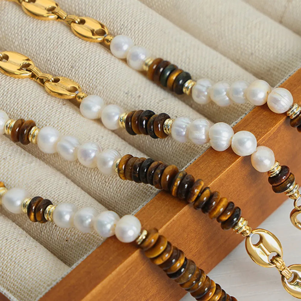 Versatile Light Luxury Titanium Steel Freshwater Pearl Tiger Eye Stone Pig Nose Chain Necklace Jewelry for Women - V.I.P Digital Presence