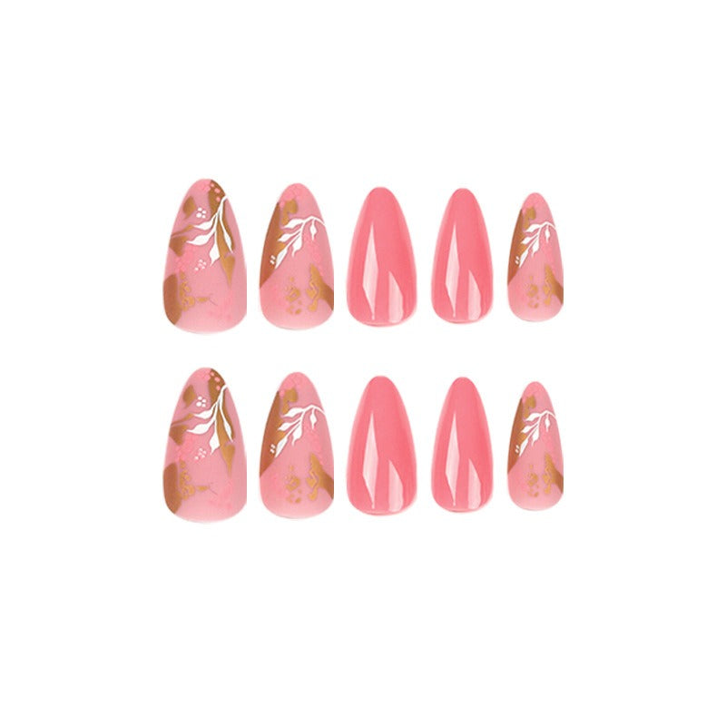 Manicure Wearable Nails Pink Nails Dot Ink Gold Foil Nail Art Stickers White Flower Nail Stickers Removable Nail - V.I.P Digital Presence