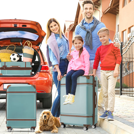 Hardshell Luggage Sets 3 Pieces 20"+24" Luggages and Cosmetic Case Spinner Suitcase with TSA Lock Lightweight,Green - V.I.P Digital Presence