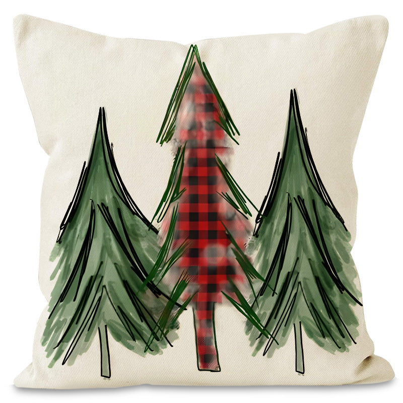 Christmas tree print pillow cover linen pillowcase holiday living room sofa decoration cushion cover - V.I.P Digital Presence
