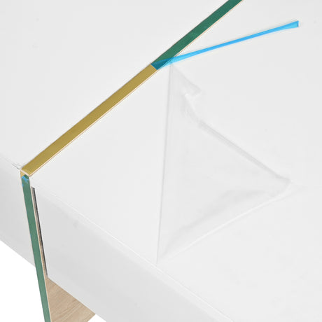 ON-TRANS 47.2 inch x 31.4 inch multifunctional rectangular sofa table with 2 drawers and gold wood grain leg center table, white - V.I.P Digital Presence