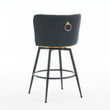 A set of 2 gray rotating bar stools - high backrest, adjustable, with elegant metal backrest decoration - V.I.P Digital Presence
