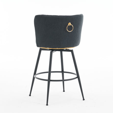 A set of 2 gray rotating bar stools - high backrest, adjustable, with elegant metal backrest decoration - V.I.P Digital Presence