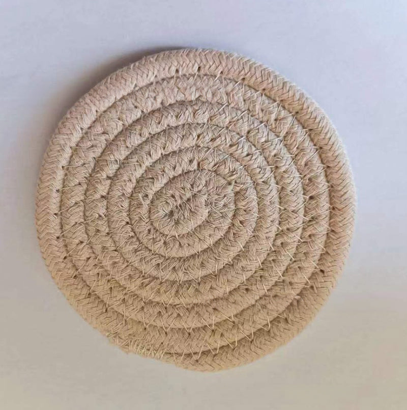 Cotton thread placemat hand woven insulation mat bowl mat cup mat thickened and simple cotton linen table mat - V.I.P Digital Presence