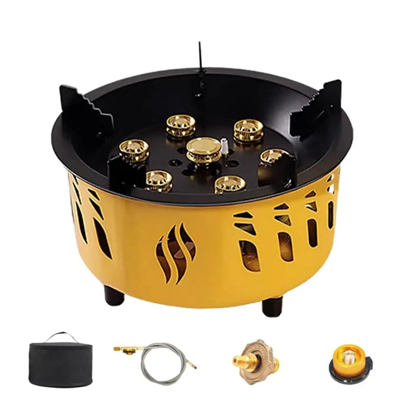 Estufa de gas portátil de 7 núcleos para acampar, con potente potencia de fuego, bolsa de transporte, ideal para acampar al aire libre, senderismo y pesca.