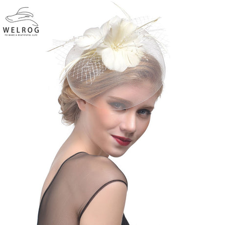 WELROG Feather Cap Lady Cocktail Dinner Party Fedoras Wedding Bridal Mesh Veil Hats Vintage Sombreros Chapeau Fascinators Hat - V.I.P Digital Presence