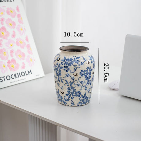 New Chinese style blue and white porcelain ceramic vase vintage ice cracked ornament for living room - V.I.P Digital Presence