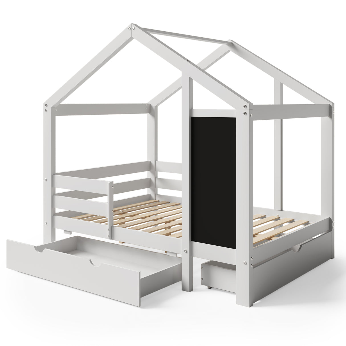 Full House Bed with Blackboard and Drawers Two assembly options White - V.I.P Digital Presence