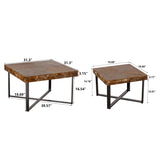 31.3"Modern Retro Splicing Square Coffee Table  Fir Wood Table Top with Cross Legs Metal Base (Set of 2 pcs )