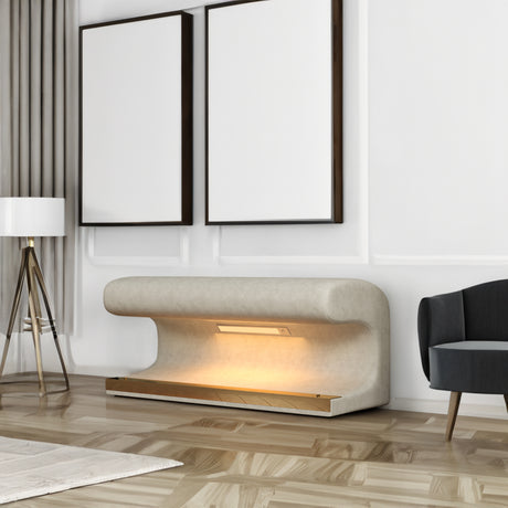 Entryway Bench Leather Upholstered Ottoman with LED sensor light for living room ,bedroom,end of bed ，Beige - V.I.P Digital Presence