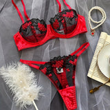 Underwear three-point sexy mesh embroidery perspective fun lingerie set women's T-pants temptation - V.I.P Digital Presence