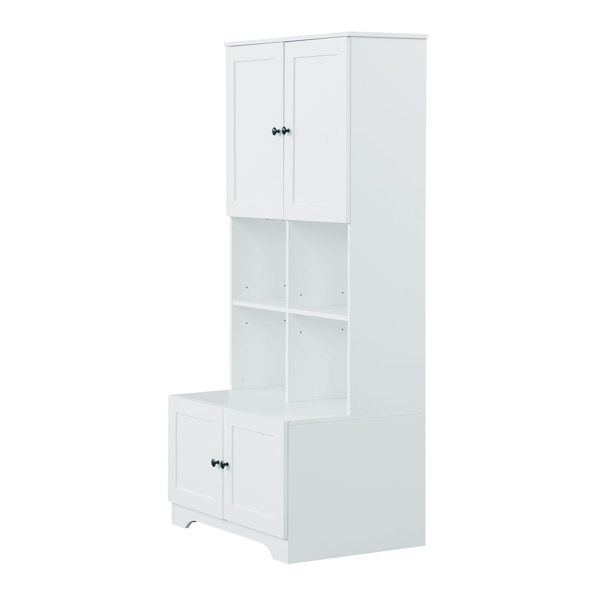 Bathroom storage cabinet, 4-door independent cabinet, adjustable shelf, open multi-layer shelf, white - V.I.P Digital Presence
