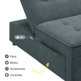 Four in one sofa bed, chair bed, multifunctional folding Ottoman bed with storage bag and USB port, dark blue - V.I.P Digital Presence
