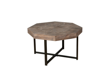 Wooden octagonal retro patchwork craft 30 inch wooden tabletop cross metal leg coffee table (antique brown) - V.I.P Digital Presence