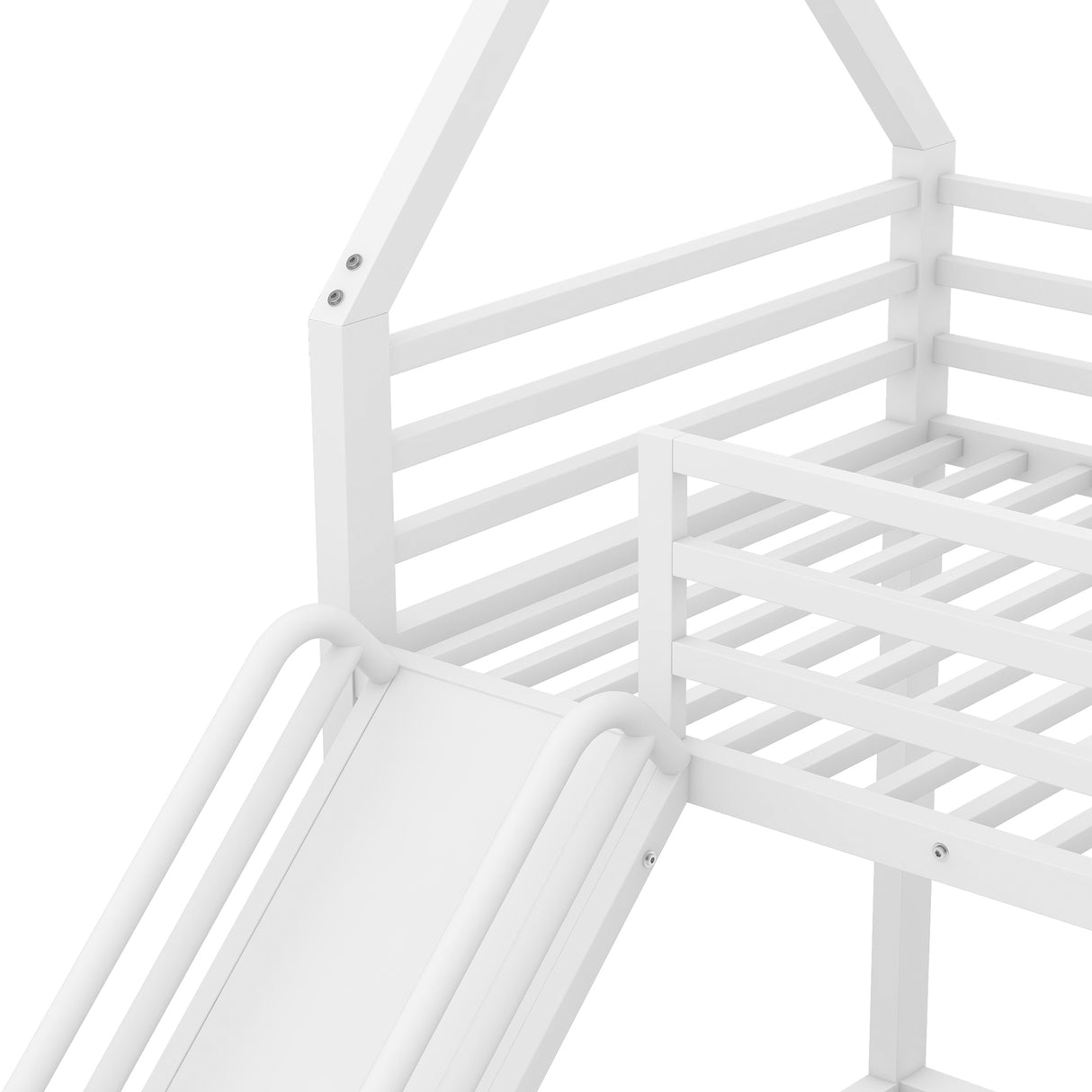 Twin over Twin House Bunk Bed with Ladder and Slide,White - V.I.P Digital Presence