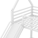 Twin over Twin House Bunk Bed with Ladder and Slide,White - V.I.P Digital Presence