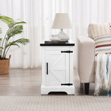 Farmhouse tea table bedside table rectangular farmhouse tea table with barn door and adjustable storage rack, white - V.I.P Digital Presence