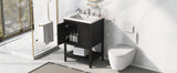 24" Black Modern Sleek Bathroom Vanity Elegant Ceramic Sink with Solid Wood Frame Open Style Shelf - V.I.P Digital Presence