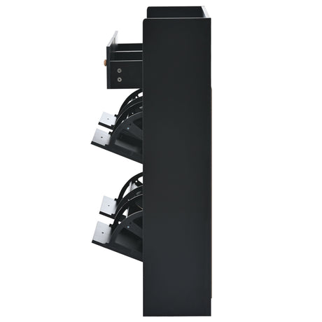 ONTREND modern shoe cabinet with 4 flipped drawers, multifunctional double-layer shoe storage with drawers, black. - V.I.P Digital Presence