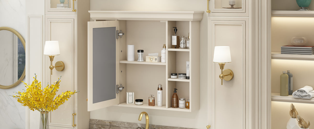 35'' x 28'' Blue Wall Mounted Bathroom Storage Cabinet with Mirror Door, Modern Bathroom Wall Cabinet with Mirror - V.I.P Digital Presence