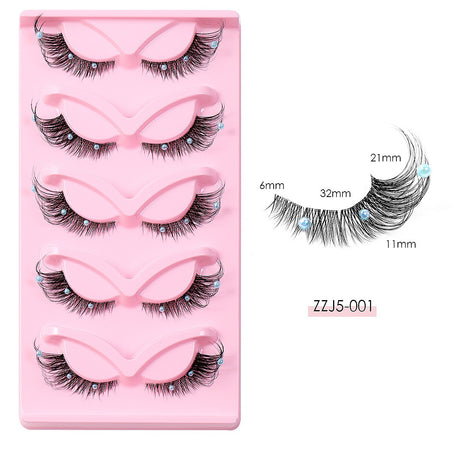 Clear Band Corner Foxy Winged Cat Eye 3D Strip Lashes Silk Party Full False Eyelash Vegan Faux Mink Eyelash With Diamond Pearl - V.I.P Digital Presence