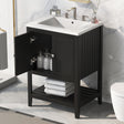 24" Black Modern Sleek Bathroom Vanity Elegant Ceramic Sink with Solid Wood Frame Open Style Shelf - V.I.P Digital Presence