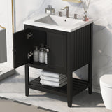 24" Black Modern Sleek Bathroom Vanity Elegant Ceramic Sink with Solid Wood Frame Open Style Shelf - V.I.P Digital Presence
